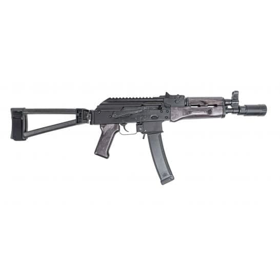 PSA AK-V 9mm Triangle Folding Pistol with Linear Comp Flash Can, "Black Satin"